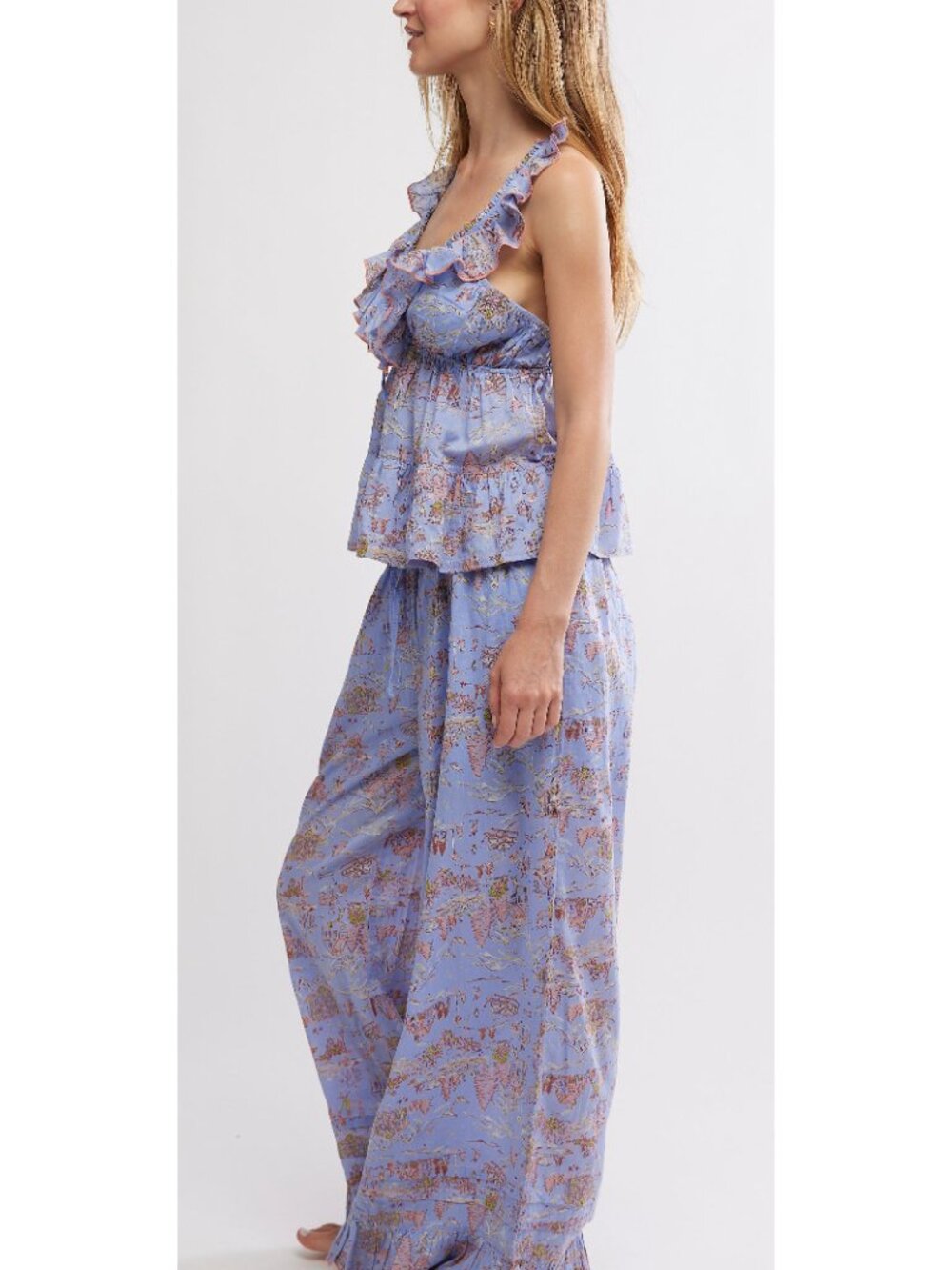 FREE PEOPLE Tangled Lights Printed Pajama Set / Cornflower Combo - Picture 3 of 6